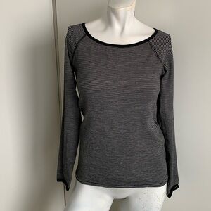 Athleta boat neck black/gray long sleeve striped T-shirt